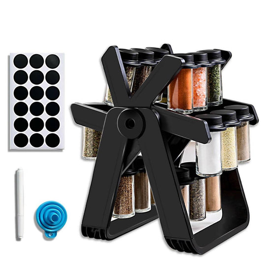 18 Pieces Set Rotating Spice Jar Rack