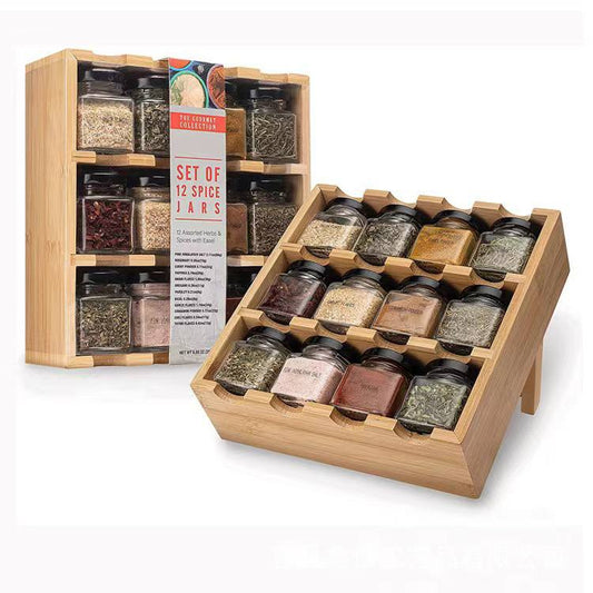 Bamboo kitchen rack 12-grid multi-layer spice storage rack