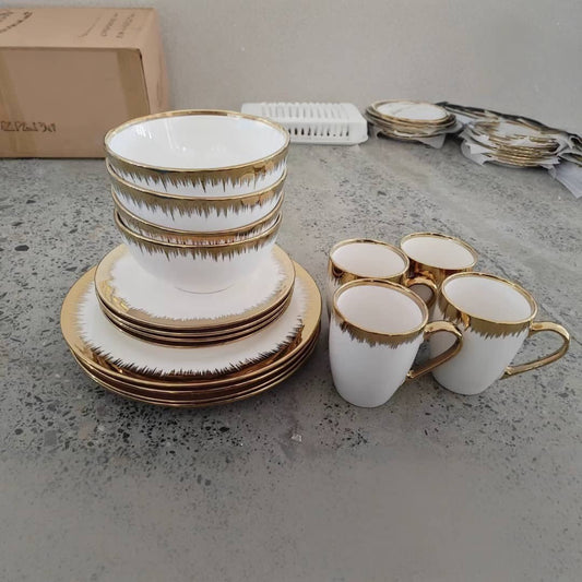 16pcs Gold tip stoneware dinner set