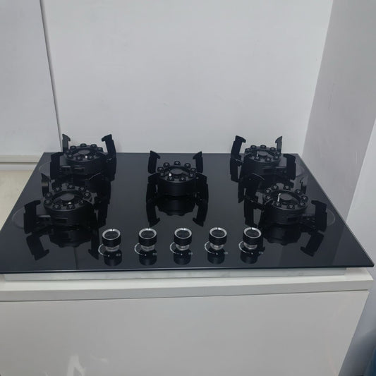 Household 5-burner flip-top magic dish stove with glass panel embedded liquefied/natural gas