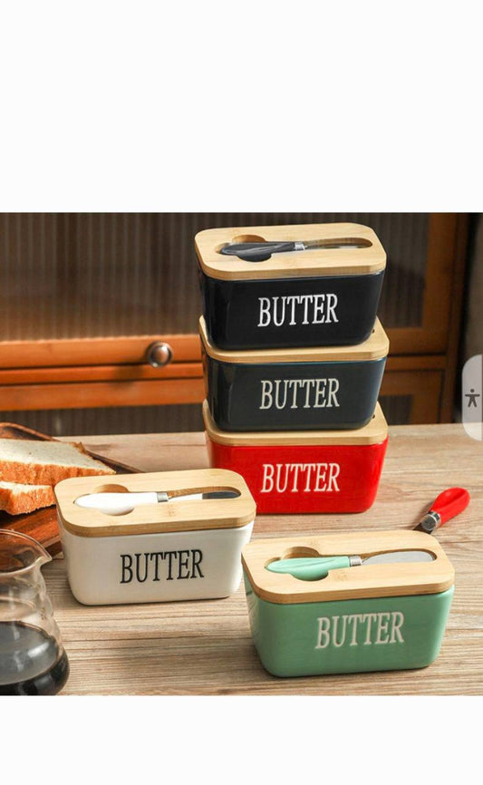 Ceramic Butter Box With Lid & Knife