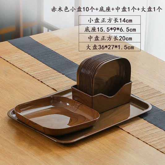 Wood Dish Plate with Tray 10pcs